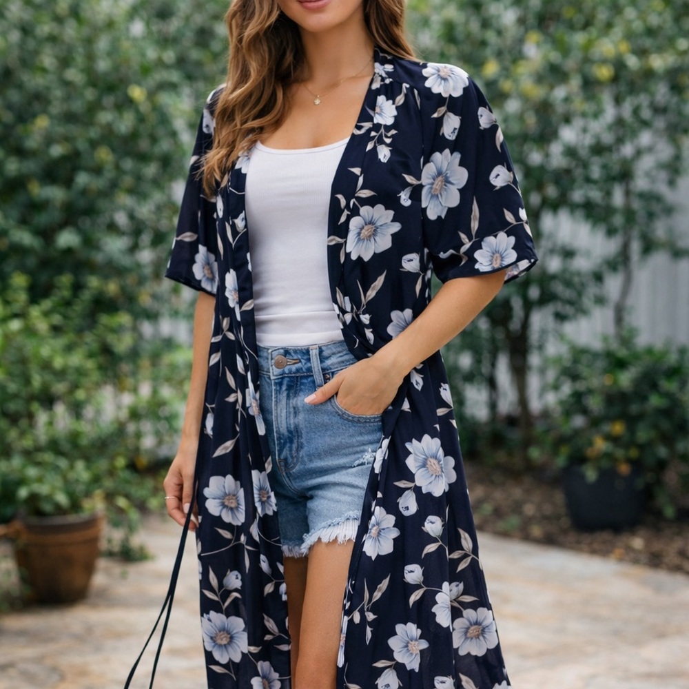 Lulu's Navy Floral Kimono Cover-Up
